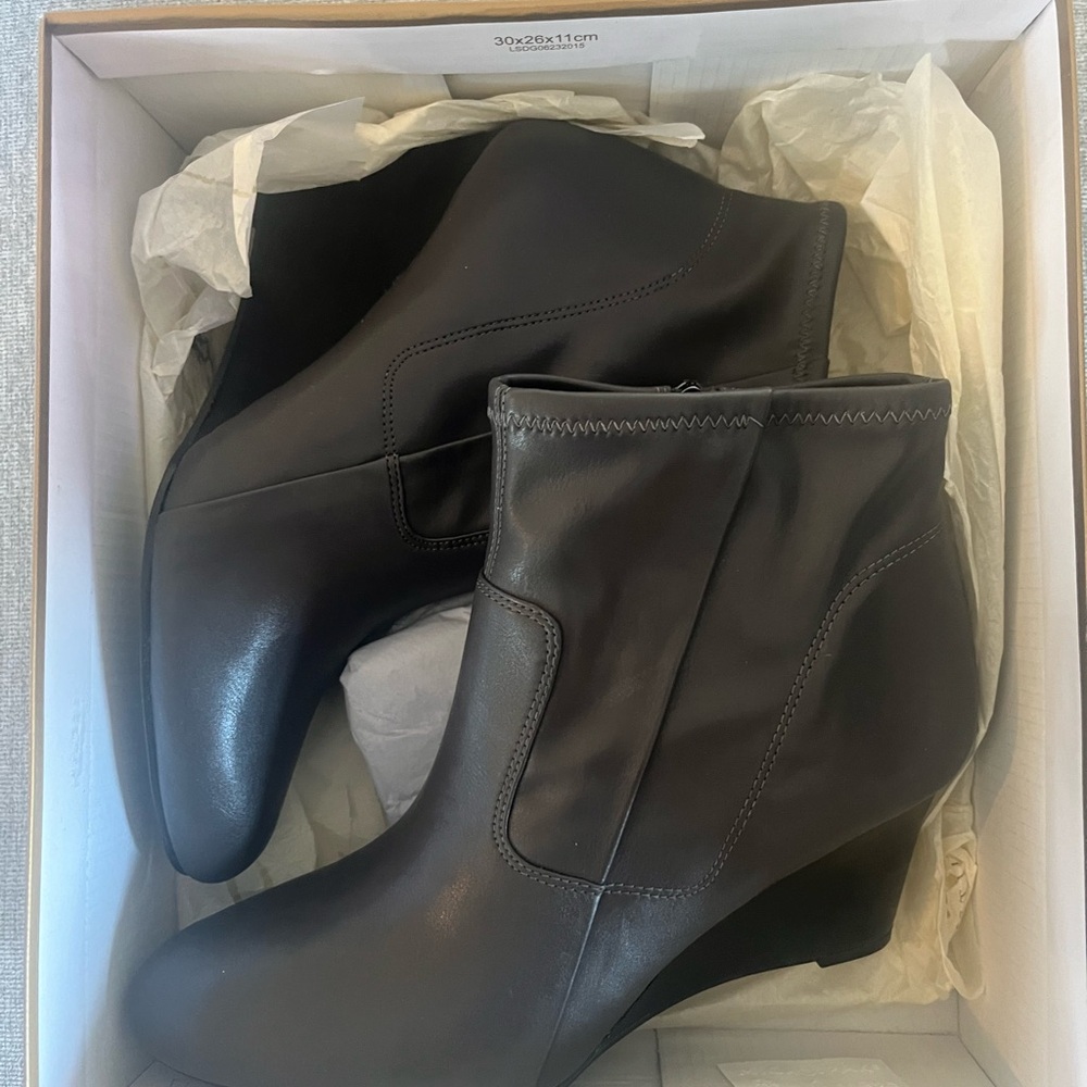 Franco Sarto 
Black Leather Wedge Ankle Boots